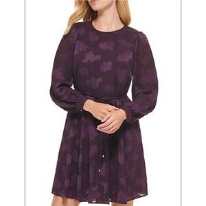 Tommy Hilfiger Escape Burnout Floral Purple Drop Waist Long Sleeve Dress 10